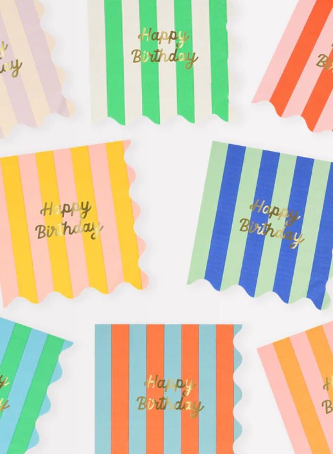 Meri Meri Stripe Happy Birthday Large Napkins - Image 1