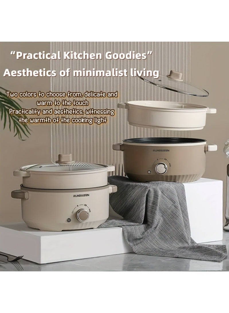 XiuWoo Electric Hot Pot with Steamer | Non-Stick Multi-Functional Cooker | 3L Electric Skillet, Saucepan, Frying Pan for Ramen, Eggs, Noodles, Steak, Fried Rice, Sautéing, Steaming & Soups | Portable for Home & Dorm Use - Image 3