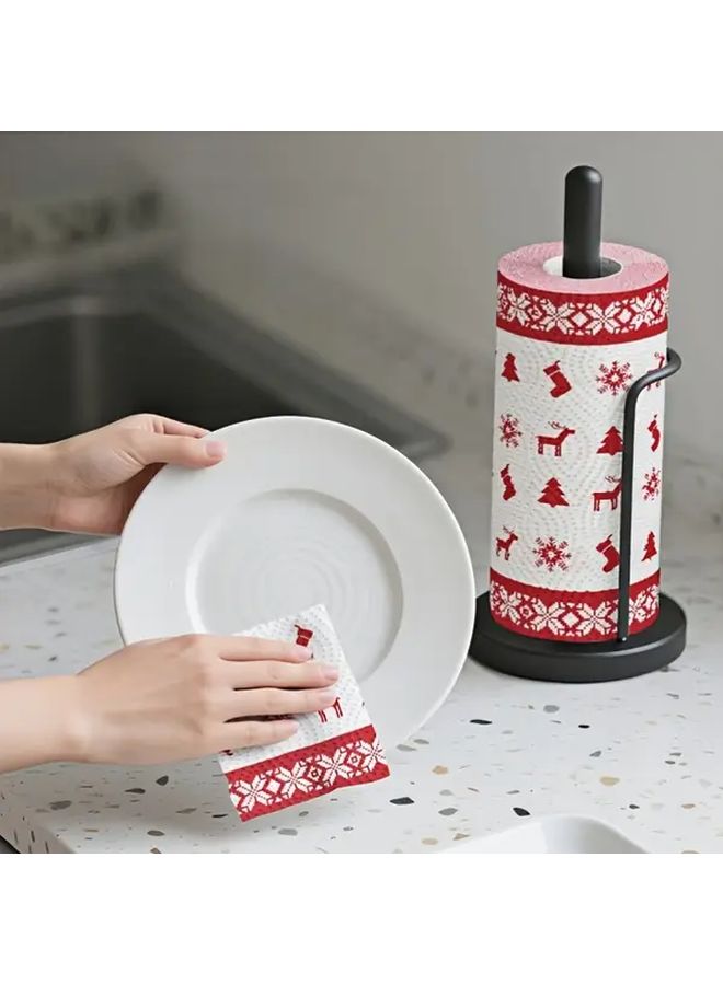 Christmas Kitchen Paper Towels 3 Layer Washable Wet Dry Dual Purpose Roll Cleaning Cloth - Image 2