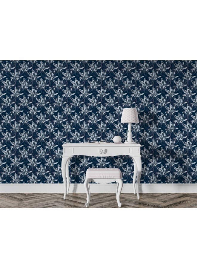Home Gallery Blue Floral Dark  Fabric Wallpaper Covers An Area ​​Up To 4.2Mx3M With Adhesive  And Smoothing Tool - Image 2