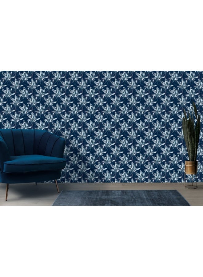 Home Gallery Blue Floral Dark  Fabric Wallpaper Covers An Area ​​Up To 4.2Mx3M With Adhesive  And Smoothing Tool - Image 5