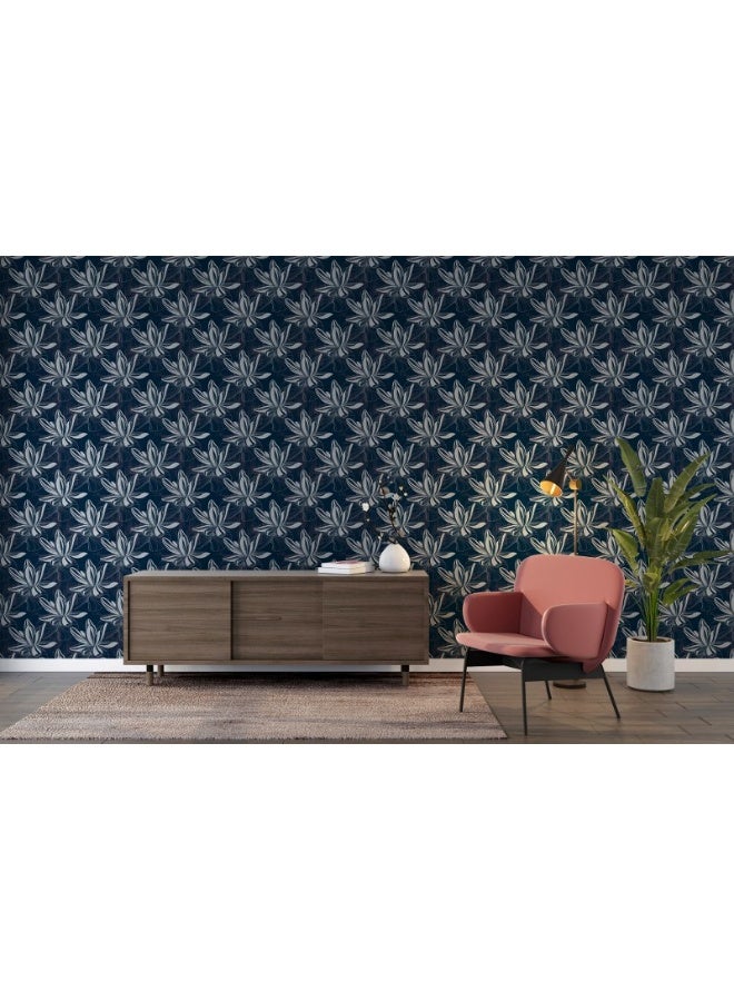 Home Gallery Blue Floral Dark  Fabric Wallpaper Covers An Area ​​Up To 4.2Mx3M With Adhesive  And Smoothing Tool - Image 1