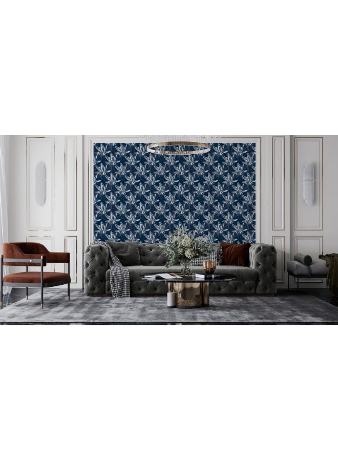 Home Gallery Blue Floral Dark  Fabric Wallpaper Covers An Area ​​Up To 4.2Mx3M With Adhesive  And Smoothing Tool - Image 3