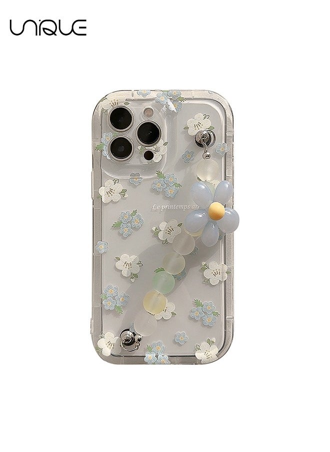 Compatible with iPhone 15 Pro Cases, Blue & White Flower Pattern Cases, Clear Phone Cases, Phone Cases with Flower Chain - Sleek and Simple Phone Cases - TPU Drop Protection