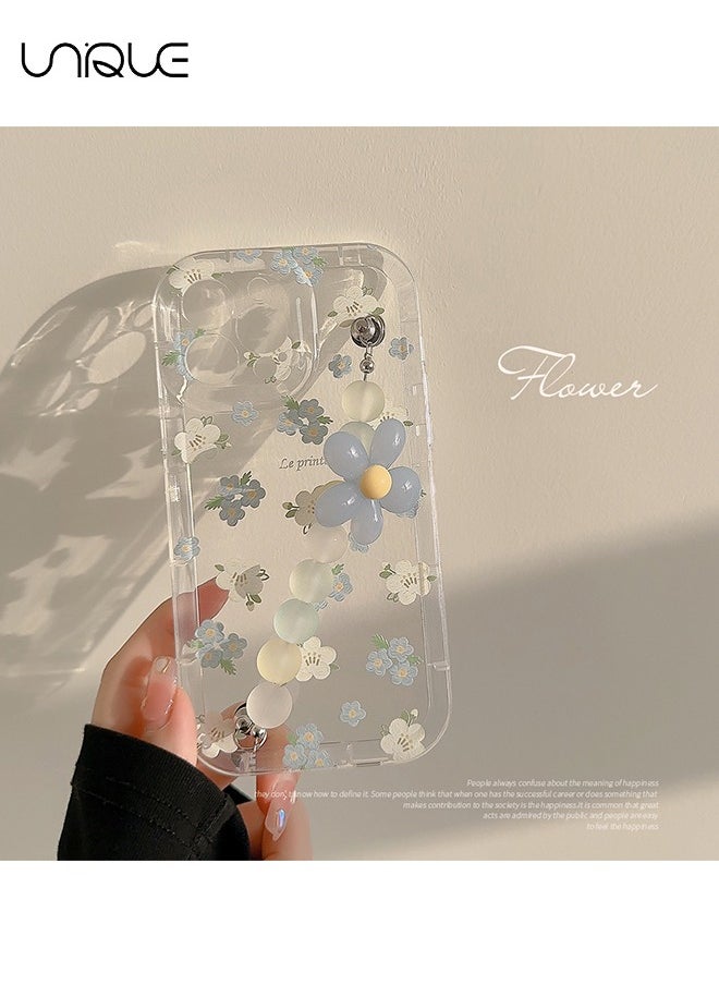 Compatible with iPhone 15 Pro Cases, Blue & White Flower Pattern Cases, Clear Phone Cases, Phone Cases with Flower Chain - Sleek and Simple Phone Cases - TPU Drop Protection