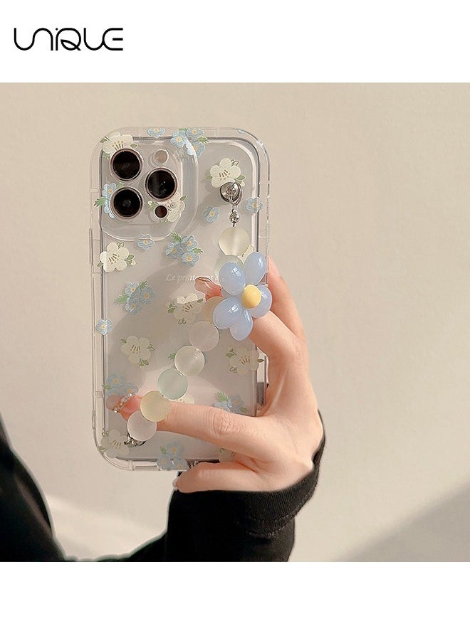 Compatible with iPhone 15 Pro Cases, Blue & White Flower Pattern Cases, Clear Phone Cases, Phone Cases with Flower Chain - Sleek and Simple Phone Cases - TPU Drop Protection