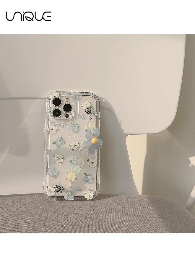 Compatible with iPhone 15 Pro Cases, Blue & White Flower Pattern Cases, Clear Phone Cases, Phone Cases with Flower Chain - Sleek and Simple Phone Cases - TPU Drop Protection