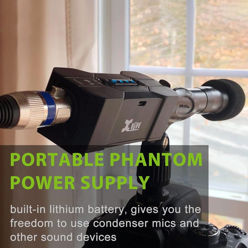 Xvive P1 Phantom Power Supply 48V/12V Switch,Up to 40 Hours of Use,Rechargeable Portable Phantom Power for Condenser/Shotgun Microphones, Mic Preamp, Recording Studios - Image 3