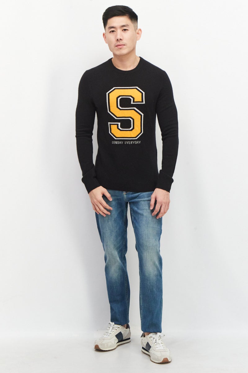 Celio Men Crew Neck Crochet Sweater, Black - Image 2