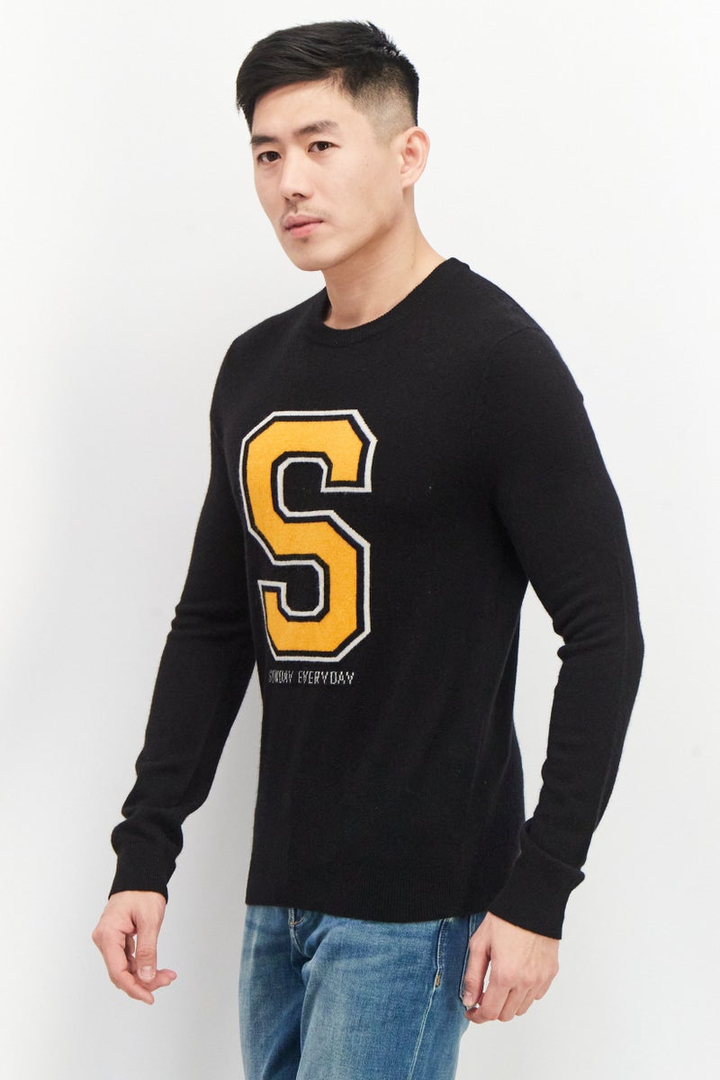 Celio Men Crew Neck Crochet Sweater, Black - Image 4