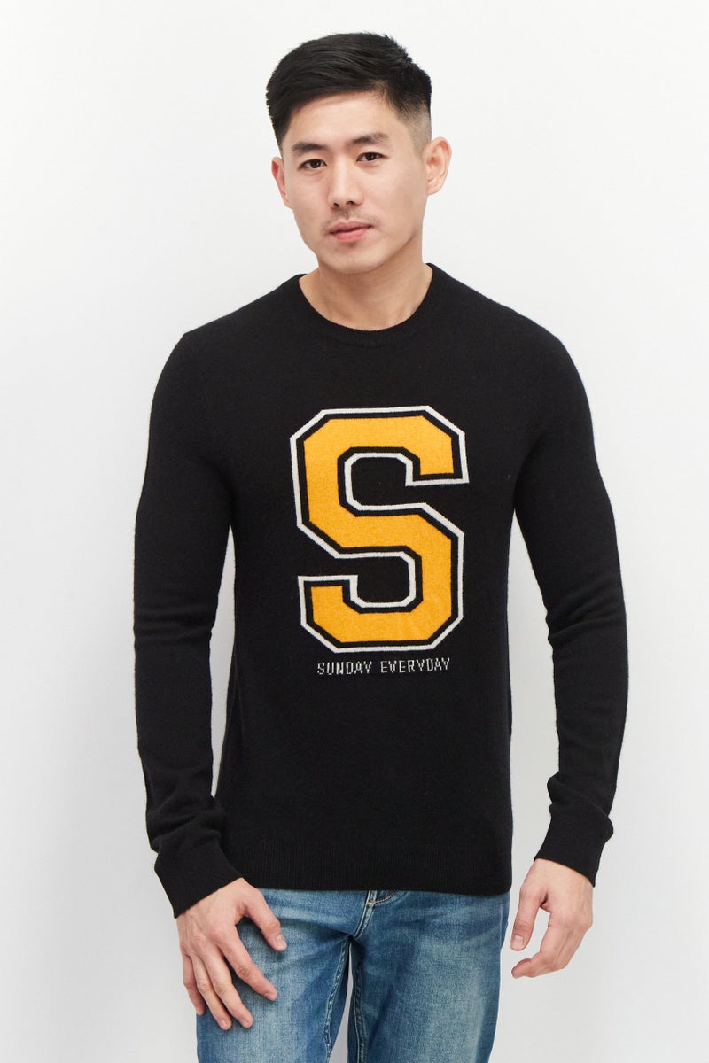 Celio Men Crew Neck Crochet Sweater, Black - Image 1