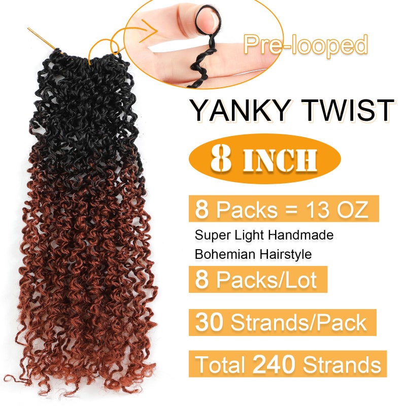 Aksice 8 Inch 8 Packs Yanky Twist Crochet Hair for Women Pre-looped Mini Twist Hair Bohemian Passion Twist Crochet Hair Boho Crochet Braids Synthetic (8 Inch 8 Packs,OT350#) - Image 2