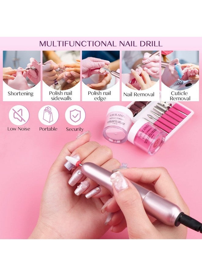Saviland Acrylic Nail Kit With Drill For Beginners - 0.5Oz Clear White Pink Acrylic Powder And Liquid Set Acrylic Nail Brushes Professional Nails Kit Acrylic Set Home Diy Nail Extension Carving - Image 3