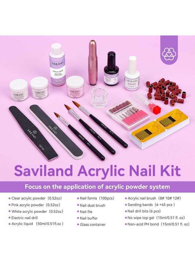 Saviland Acrylic Nail Kit With Drill For Beginners - 0.5Oz Clear White Pink Acrylic Powder And Liquid Set Acrylic Nail Brushes Professional Nails Kit Acrylic Set Home Diy Nail Extension Carving - Image 2