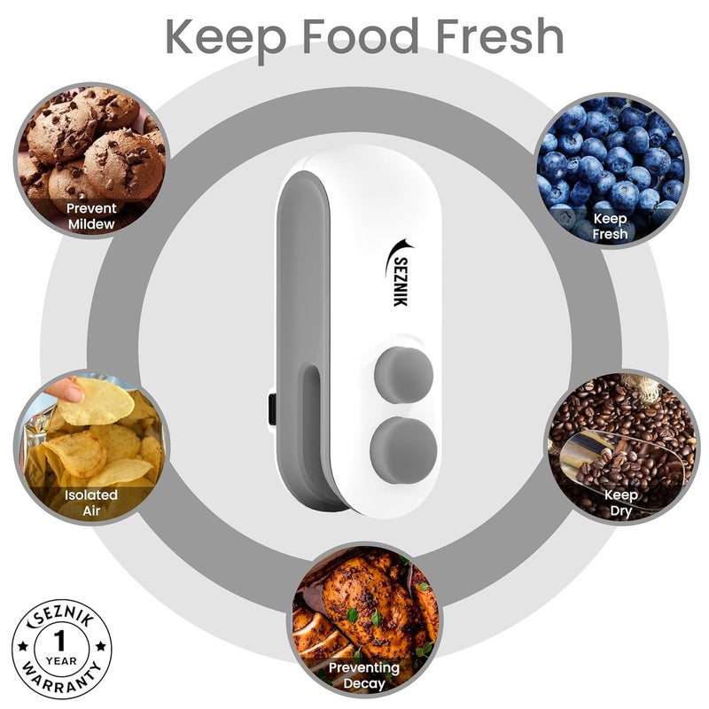 SEZNIK Sealing Machine for Food Packets - Portable Handheld Sealing for Food Packets, Snacks, Chips, Fresh Storage - Mini Sealing Machine, 1 YEAR Warranty (White) - Image 5