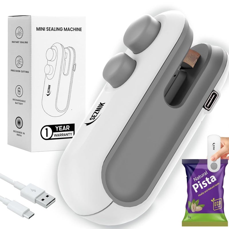 SEZNIK Sealing Machine for Food Packets - Portable Handheld Sealing for Food Packets, Snacks, Chips, Fresh Storage - Mini Sealing Machine, 1 YEAR Warranty (White) - Image 1