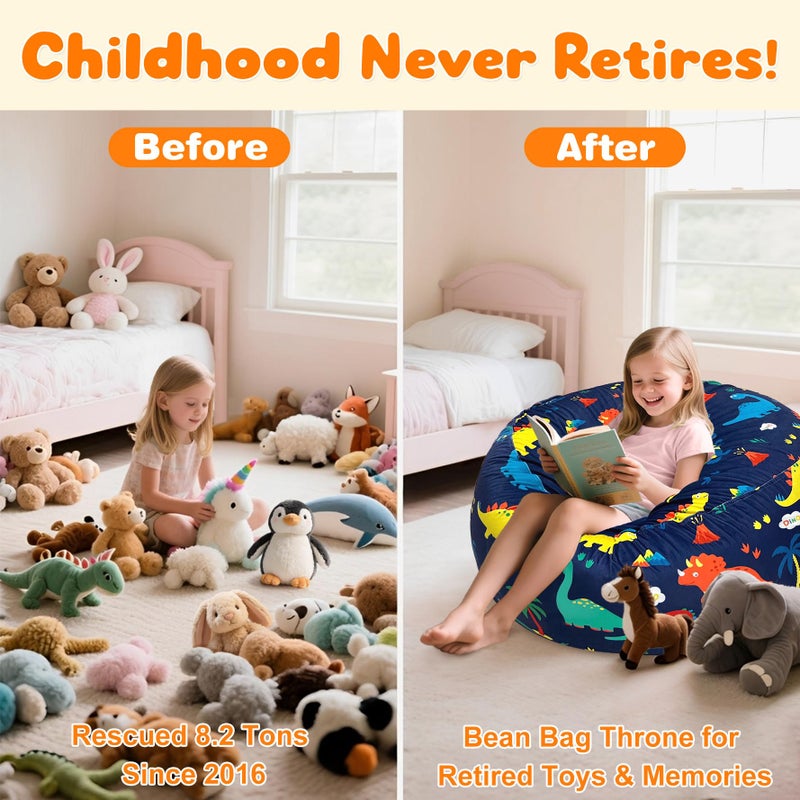 Lukeight Dinosaur Stuffed Animals Storage Bean Bag Chair Cover - Premium Velvet Organizer with YKK Zipper Holds 60+ Plush Toys, Washable Kids Room Decor (No Filling, Large) - Image 2