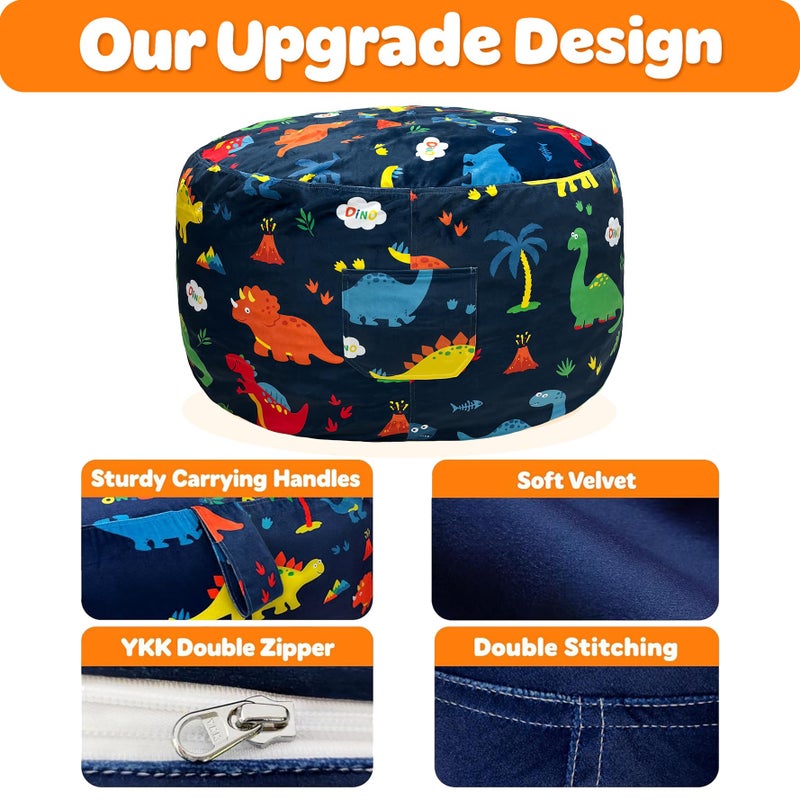Lukeight Dinosaur Stuffed Animals Storage Bean Bag Chair Cover - Premium Velvet Organizer with YKK Zipper Holds 60+ Plush Toys, Washable Kids Room Decor (No Filling, Large) - Image 4
