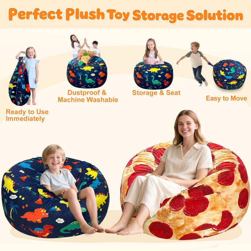 Lukeight Dinosaur Stuffed Animals Storage Bean Bag Chair Cover - Premium Velvet Organizer with YKK Zipper Holds 60+ Plush Toys, Washable Kids Room Decor (No Filling, Large) - Image 3