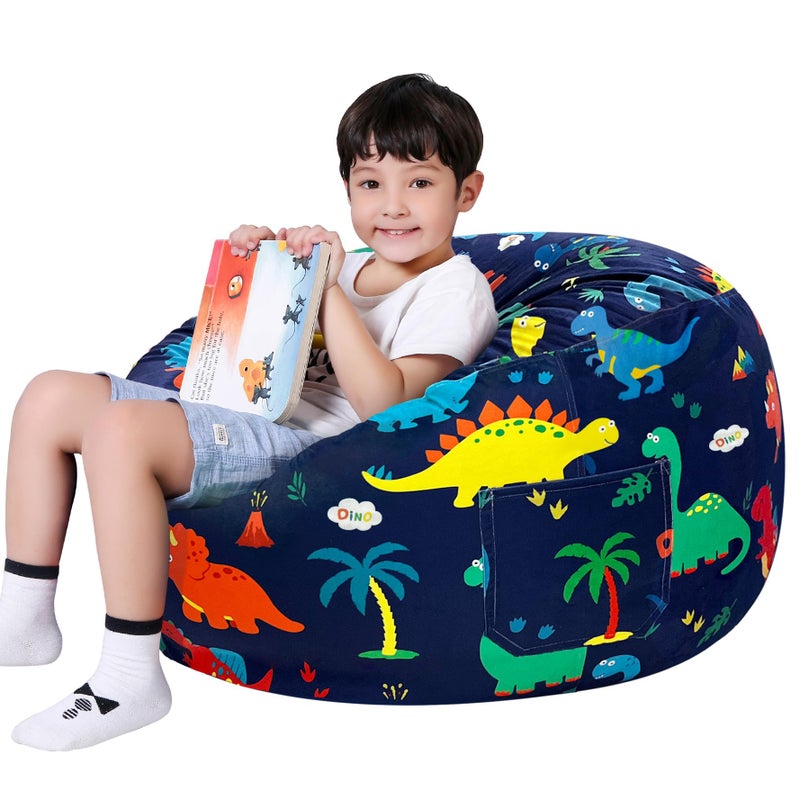 Lukeight Dinosaur Stuffed Animals Storage Bean Bag Chair Cover - Premium Velvet Organizer with YKK Zipper Holds 60+ Plush Toys, Washable Kids Room Decor (No Filling, Large) - Image 1