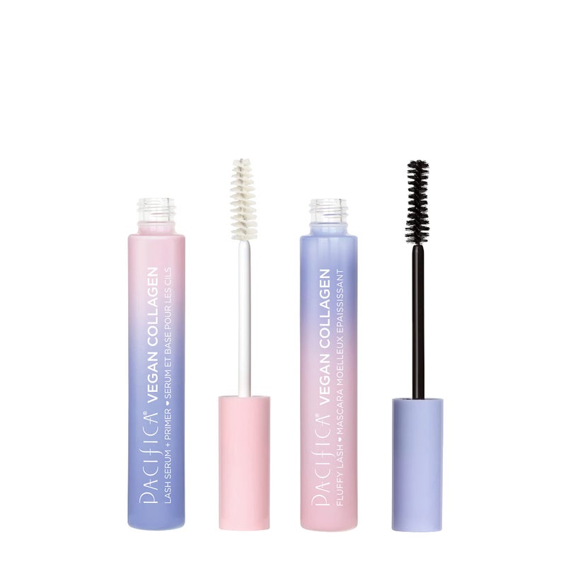 Pacifica Pacifica Beauty Vegan Collagen Lash Serum and Primer  Fluffy Lash Mascara Duo Set Makeup Black Mascara Volumizing Lengthening Conditioning Vitamin B  E Eyelash Serum Eye Makeup Set of 2 