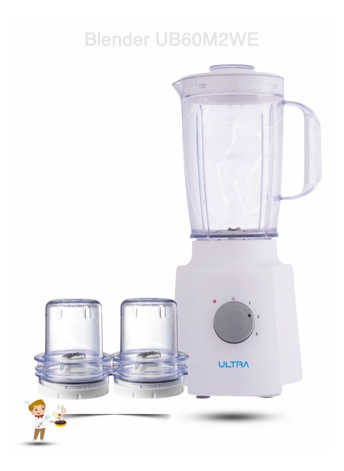Ultra Ultra Countertop Blender, 1.6 Liters, 600W, with Attachments, White Color - UB60M2WE 