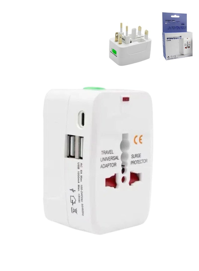 Universal Travel Adapter, Worldwide International Power Adapter with 2 USB Ports 1 Type C, All in One Multi Plug Wall Charger, Portable International Plug Adaptor for EU UK USA AUS Asia Travel Charger - Image 1