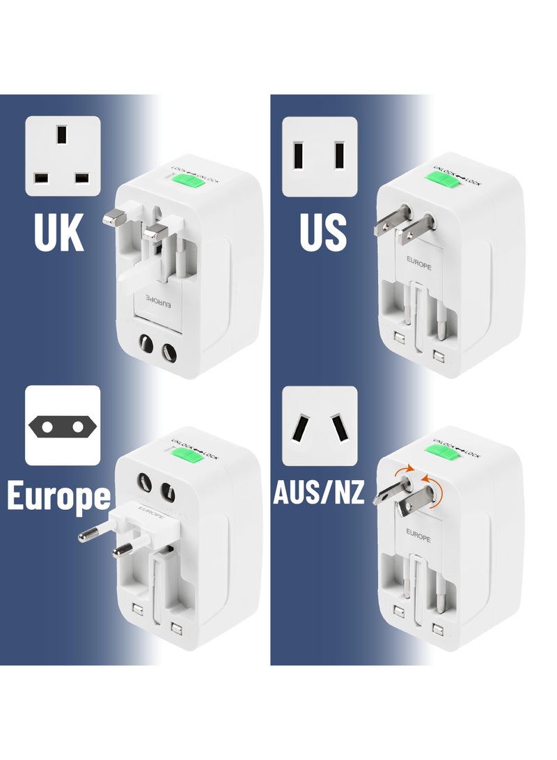 Universal Travel Adapter, Compact All-in-One International Universal Plug for USA, UK, EU, Australia, and India Outlets, with 2 USB Ports & 1 Type-C Charging Port, Surge Protection and Lock Design,Travel Charger,Travel adapter - Image 2