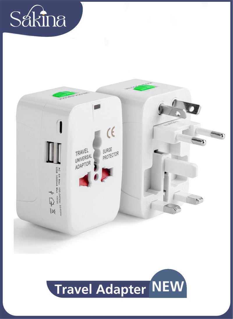 Universal Travel Adapter, Compact All-in-One International Universal Plug for USA, UK, EU, Australia, and India Outlets, with 2 USB Ports & 1 Type-C Charging Port, Surge Protection and Lock Design,Travel Charger,Travel adapter - Image 1