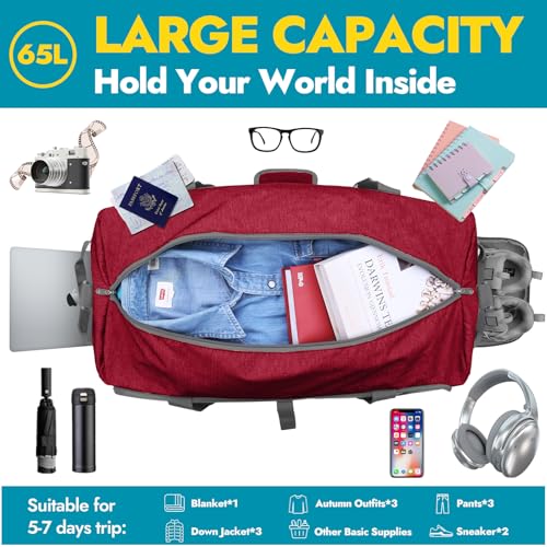 Canway 115L Travel Duffel Bag, Foldable Weekender Bag with Shoes Compartment for Men Women Water-proof & Tear Resistant - Image 3