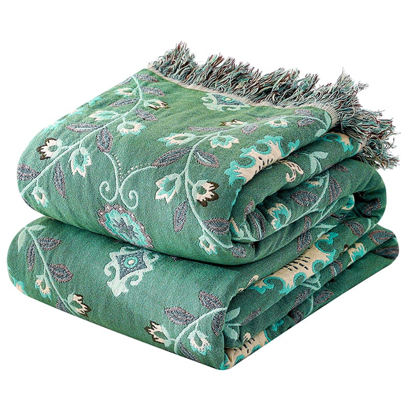 VANJOROY Doublesided Sofa Large Throw Blanket for 2 3 Seater with Floral Pattern100 Pure Organic Cotton Soft Warm Bohemian Throw forSettees Armchair Couch and Bed230x250cmGreen