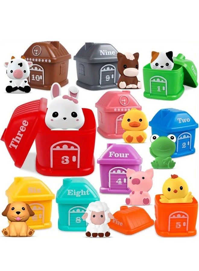 هالامودو ألعاب التعلم للأطفال الصغار عمرهم 1,2,3 سنة ، مربع حيوانات المزرعة 20 قطعة ، دمى الأصابع للطفل ، العد مونتيسوري ، مطابقة وفرز ألعاب السيارات الدقيقة ، هدية عيد ميلاد عيد الميلاد للأطفال الأولاد البنات - Image 1