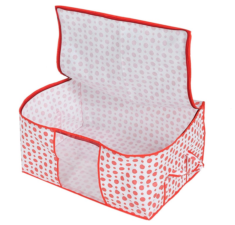 Kuber Industries Dot Printed Foldable Lightweight Non Woven Underbed Storage Bag For ToysBlanketsStationery PaperClothes With Transparent Window With Handle Pack of 2 Pink46KM0592 - Image 3