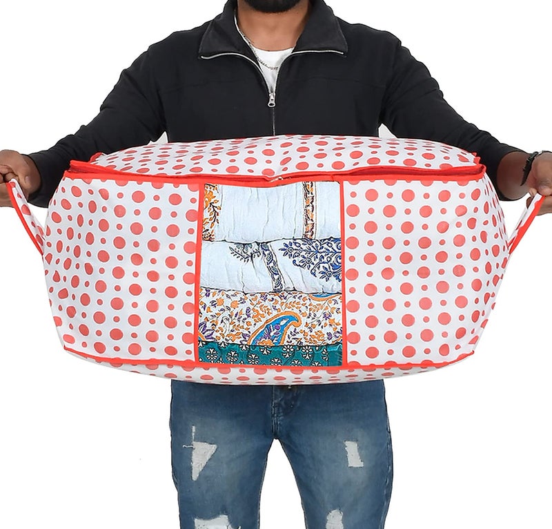 Kuber Industries Dot Printed Foldable Lightweight Non Woven Underbed Storage Bag For ToysBlanketsStationery PaperClothes With Transparent Window With Handle Pack of 2 Pink46KM0592 - Image 5