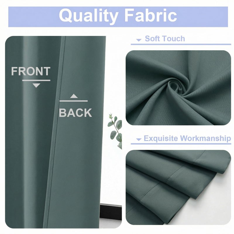 Simplebrand Ava Dark Green Blackout Curtains for Bedroom 63 Inch Length 2 Panels Set, Privacy Thermal Insulated Rod Pocket Door Window Curtains for Patio French Door Front Door, W40 x L63 Inch - Image 3