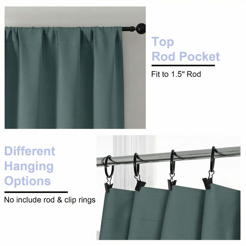 Simplebrand Ava Dark Green Blackout Curtains for Bedroom 63 Inch Length 2 Panels Set, Privacy Thermal Insulated Rod Pocket Door Window Curtains for Patio French Door Front Door, W40 x L63 Inch - Image 4