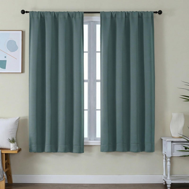 Simplebrand Ava Dark Green Blackout Curtains for Bedroom 63 Inch Length 2 Panels Set, Privacy Thermal Insulated Rod Pocket Door Window Curtains for Patio French Door Front Door, W40 x L63 Inch - Image 1