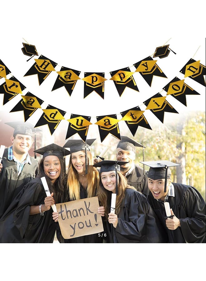 Beauenty Goldedge Happy Graduation Banner Graduation Season Spiral Hanging Celebration Party Decoration Hanging Banner - Image 2