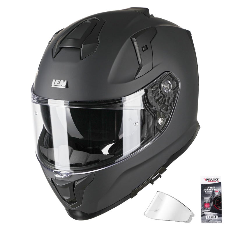 LEM Motorcycle Helmets Full Face for Men, Motorcycle Helmet for Adults, DOT Certified, PINLOCK & DVS Dual Vision, Motorcycle Street Bike Helmet, Bluetooth Speaker Pockets (Matte Black Large) VZN FP09 - Image 1