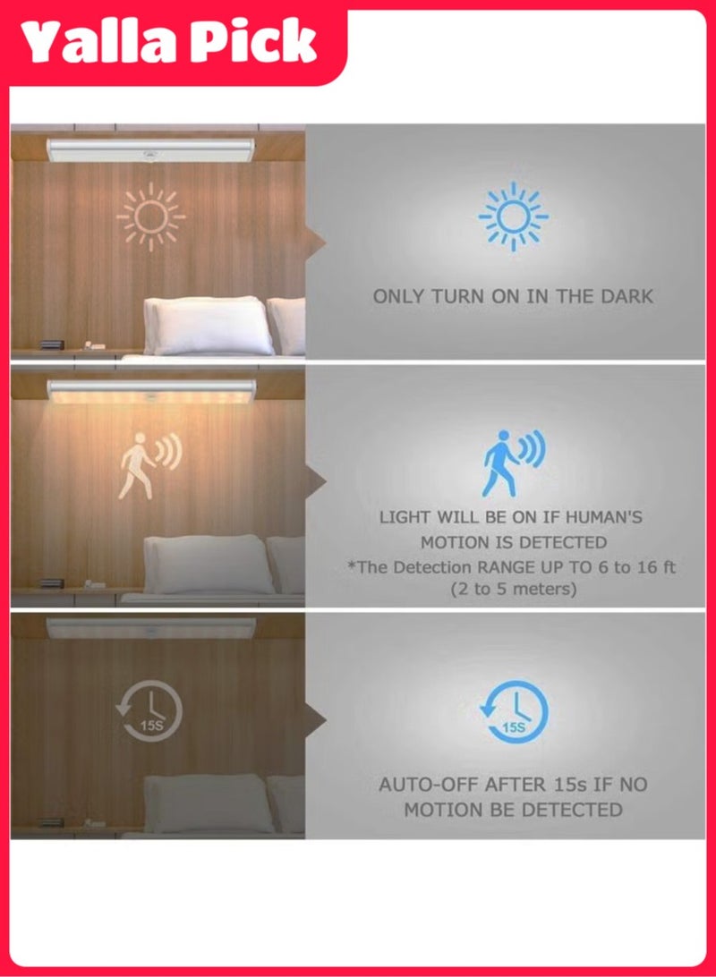 يلا بيك شريط إضاءة مزود بحساس حركة، إضاءة ليلية LED لاسلكية، يمكن لصقه في أي مكان، يعمل بالبطارية، للخزانة، وخزانة الملابس، وإضاءة الغرفة - Image 4