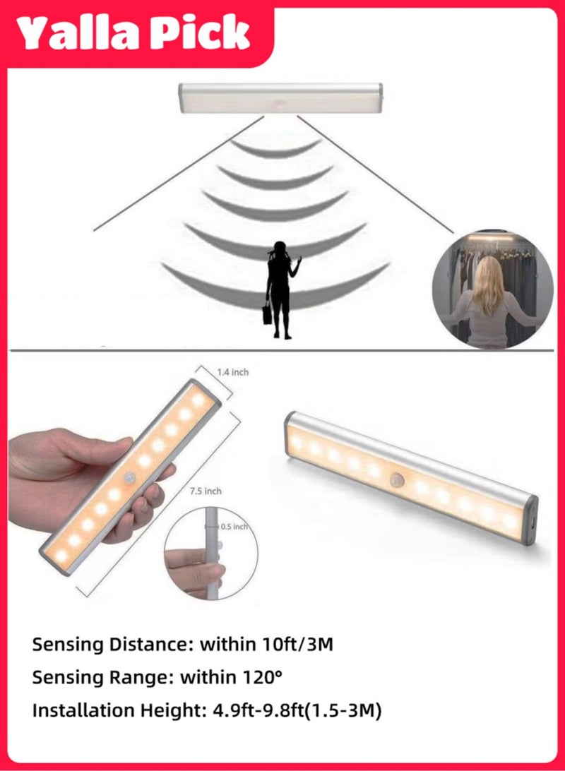 يلا بيك شريط إضاءة مزود بحساس حركة، إضاءة ليلية LED لاسلكية، يمكن لصقه في أي مكان، يعمل بالبطارية، للخزانة، وخزانة الملابس، وإضاءة الغرفة - Image 3