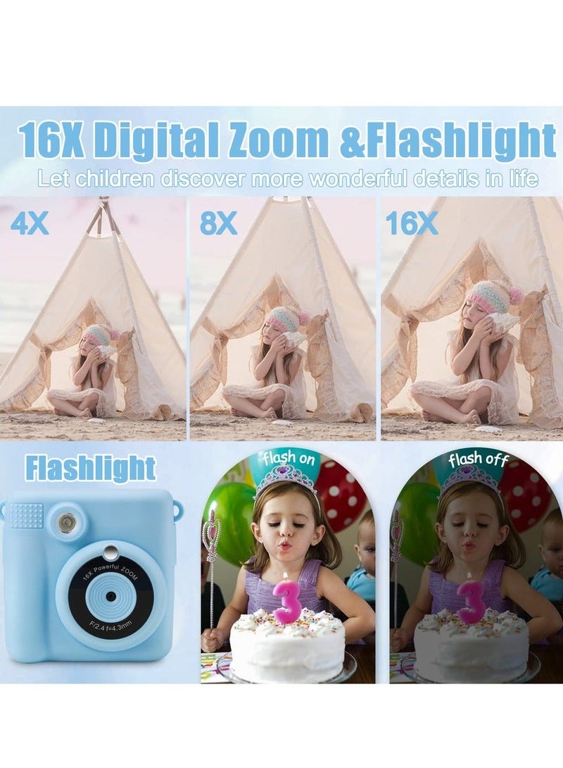 XiuWoo Kids Camera Instant Print Camera 1080P 2.4 Inch Screen Digital Children Video Camcorder Camera with 16X Digital Zoom, 32GB TF Card, Colored Pens Included - Image 3