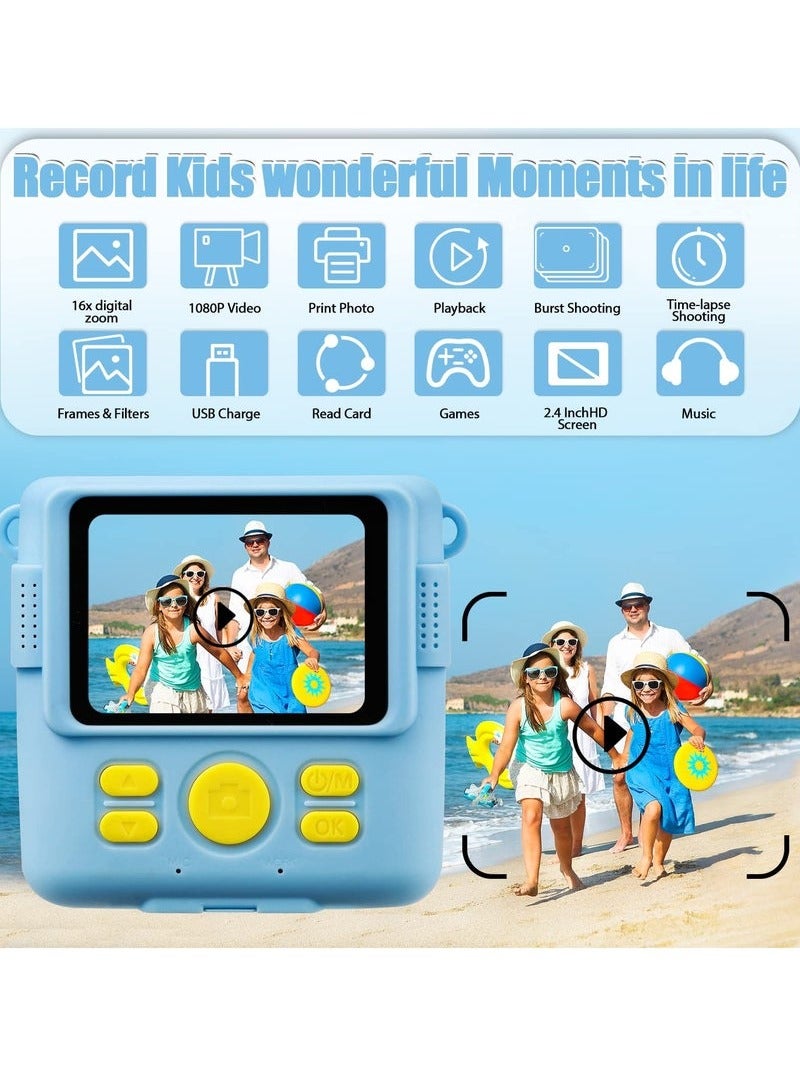 XiuWoo Kids Camera Instant Print Camera 1080P 2.4 Inch Screen Digital Children Video Camcorder Camera with 16X Digital Zoom, 32GB TF Card, Colored Pens Included - Image 4