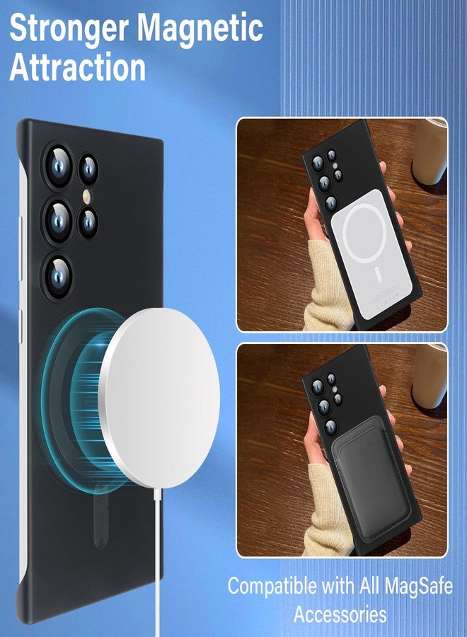أوميو جراب Omio المغناطيسي النحيف لهاتف Galaxy S25 Ultra متوافق مع MagSafe، مصنوع من البولي كربونات غير اللامع، بتصميم بسيط بدون إطار وحواف، مع واقي لعدسة الكاميرا، مناسب للرجال والنساء، لون أسود تيتانيوم - Image 4