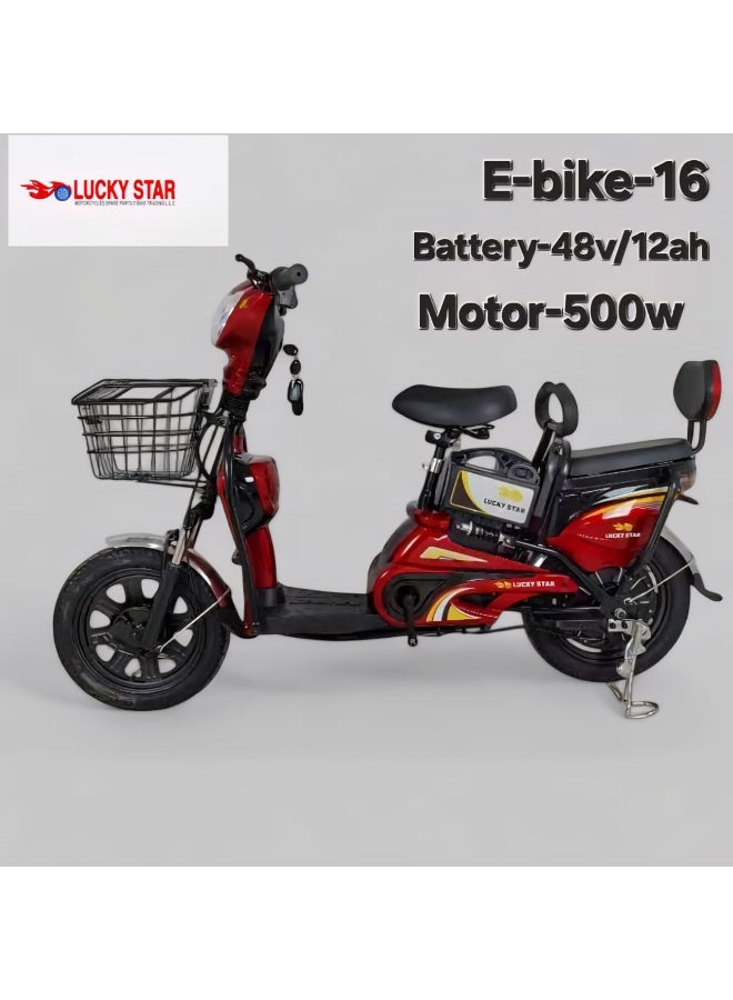 Lucky Star 500W 48V/12Ah Electric Commuter Bike (E-Bike-16) with Dual Seating, Backrest & Storage Basket  Key Product Specs Included for Searchab - Image 1