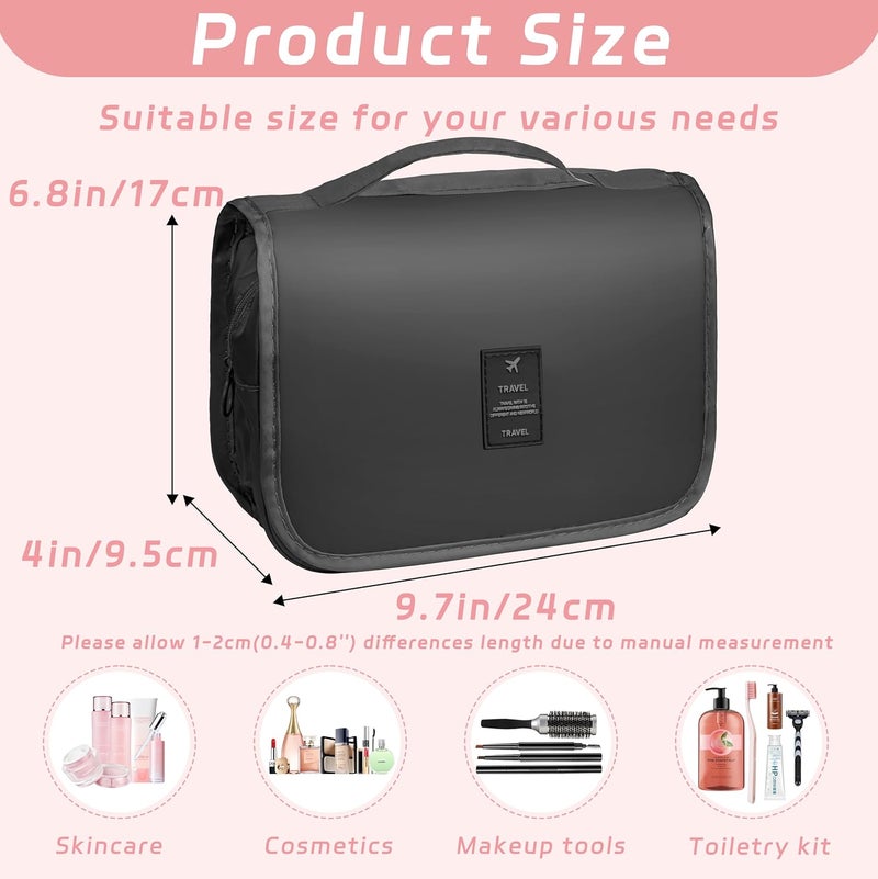 YEMEDA Toiletry Bag Travel Bag with Hanging Hook, Waterproof Capacity Hanging Multifunctional Makeup Bag for Toiletries, Portable Cosmetic Bag Travel Organizer for Women and Men(Black Pure) - Image 2