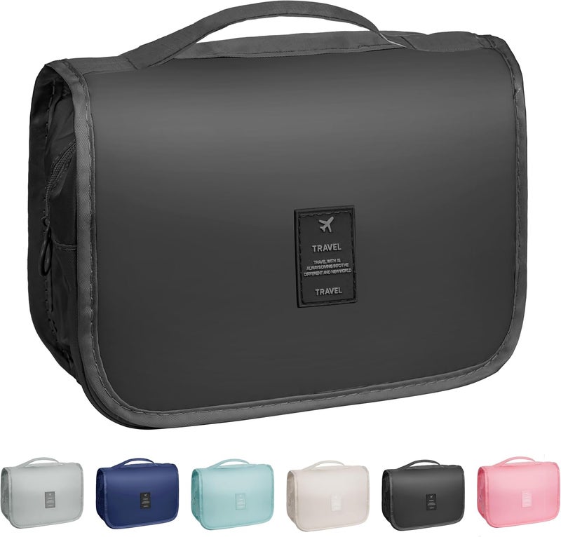 YEMEDA Toiletry Bag Travel Bag with Hanging Hook, Waterproof Capacity Hanging Multifunctional Makeup Bag for Toiletries, Portable Cosmetic Bag Travel Organizer for Women and Men(Black Pure) - Image 1