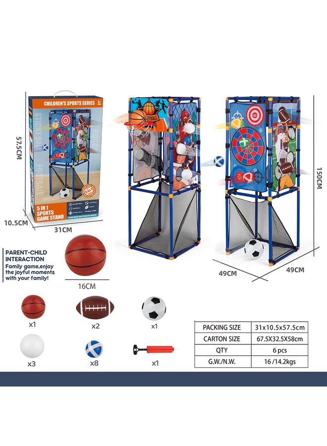 الأزرق جي دبليو <هدية> 5 في 1 رمية كرة السلة رمية لعبة مجموعة الكرة في الهواء الطلق رمي الهدف لعبة رياضية هدية - Image 1