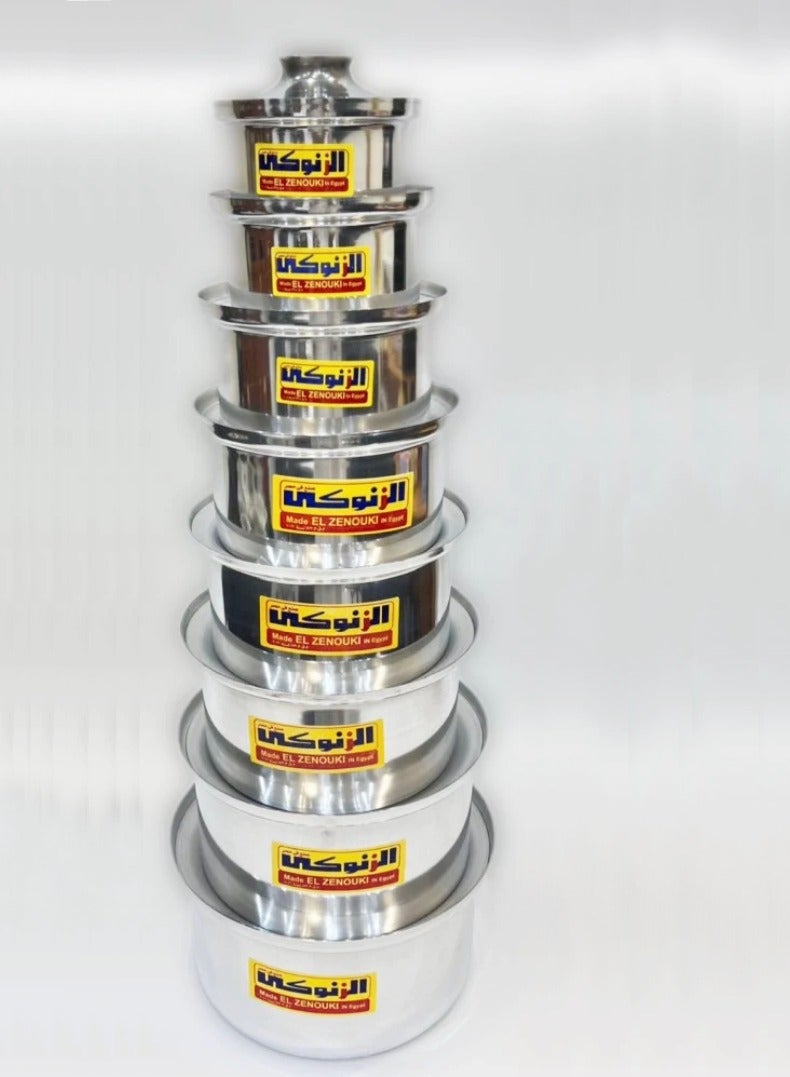 El Zenouki Zenouki pots, 8 pieces, Egyptian made, characterized by quality and durability, ideal for daily cooking, sizes 14+16+18+20+22+24+26+28 - Image 2