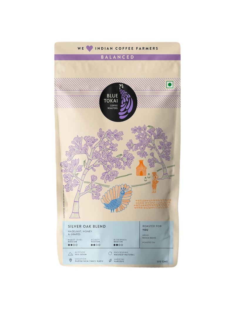 Blue Tokai Coffee Roasters – Silver Oak Cafe Blend | Medium Roast | Whole Beans | 500 g - Image 1